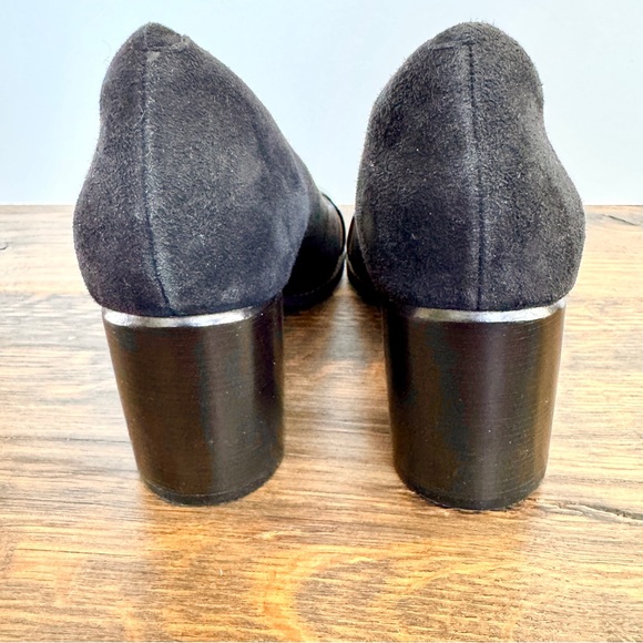 NWOB Clarks Artisan Women's Tarah Patent Suede Leather Black Pumps Chunky Heel 8 - Picture 7 of 9